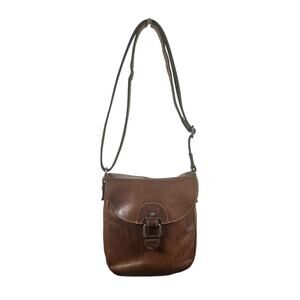 Jack Georges Brown Leather Crossbody Bag Flap Closure Vintage Saddle Style Purse